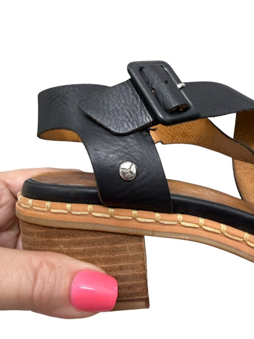 Pikolinos Blane Leather Stacked Heel Die-Cut Straps Women's Sandals Size 8.5 - Picture 5 of 7